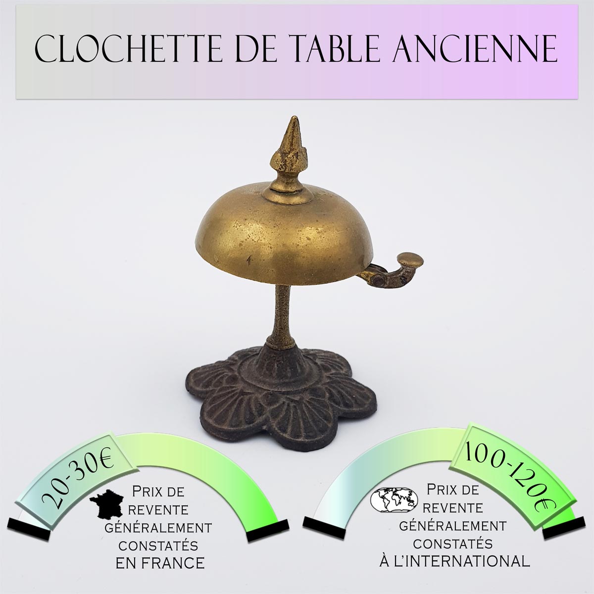 Ancienne clochette de réception d'hôtel / clochette de table en laiton Prix de vente en France entre 20€ et 30€ Prix de vente à l'international entre 100€ et 120€