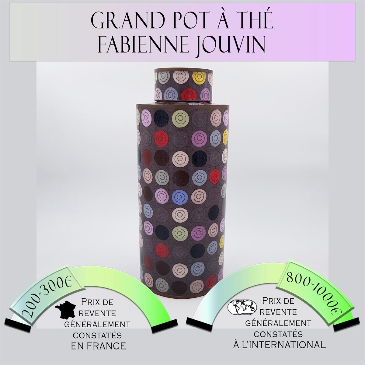 Fabienne Jouvin Grand pot à thé en cuivre et émaux cloisonnés Collection "Rondo" Prix de vente en France entre 200€ et 300€ Prix de vente à l'international entre 800€ et 1000€